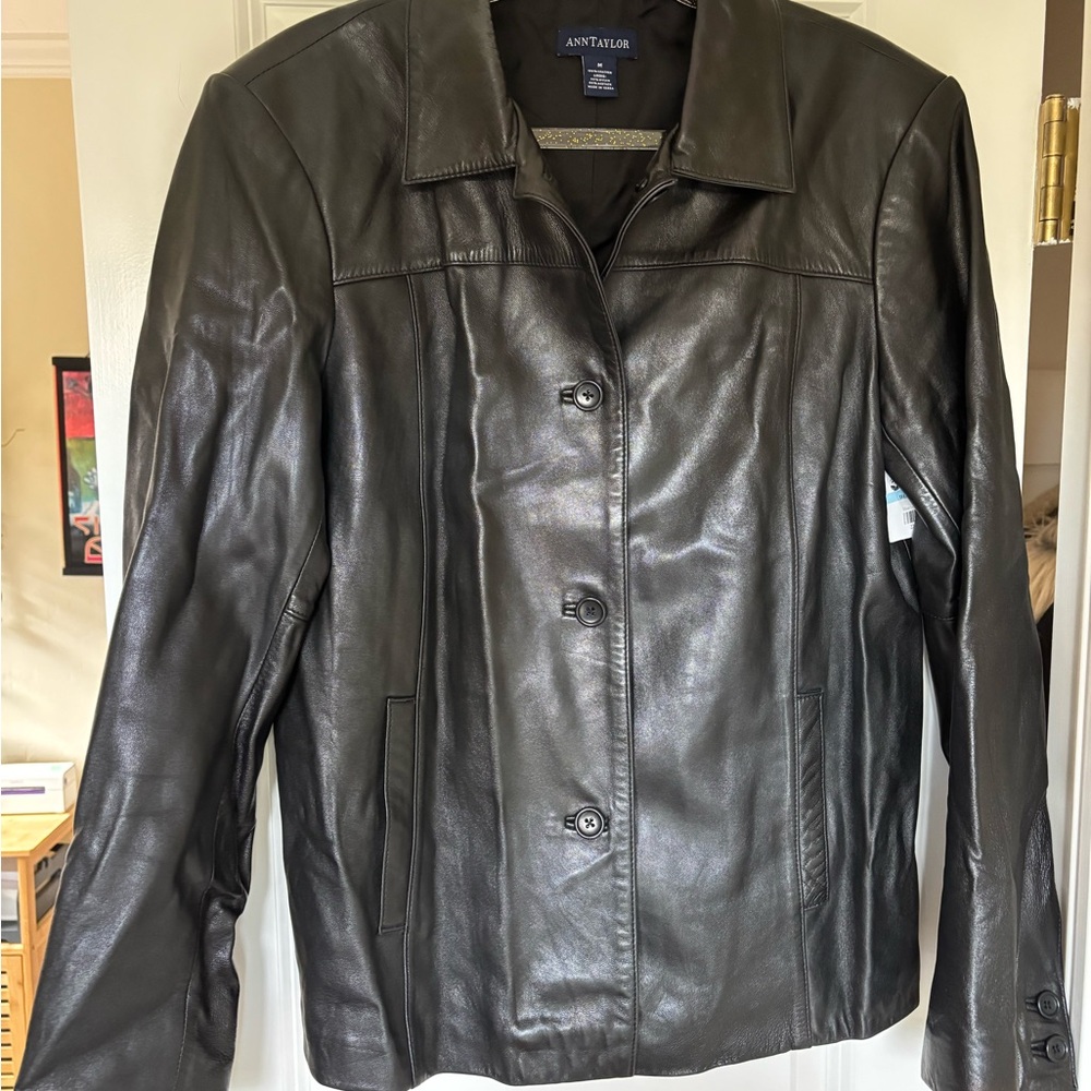 Vintage Ann Taylor‎ Women's Black Leather Jacket M